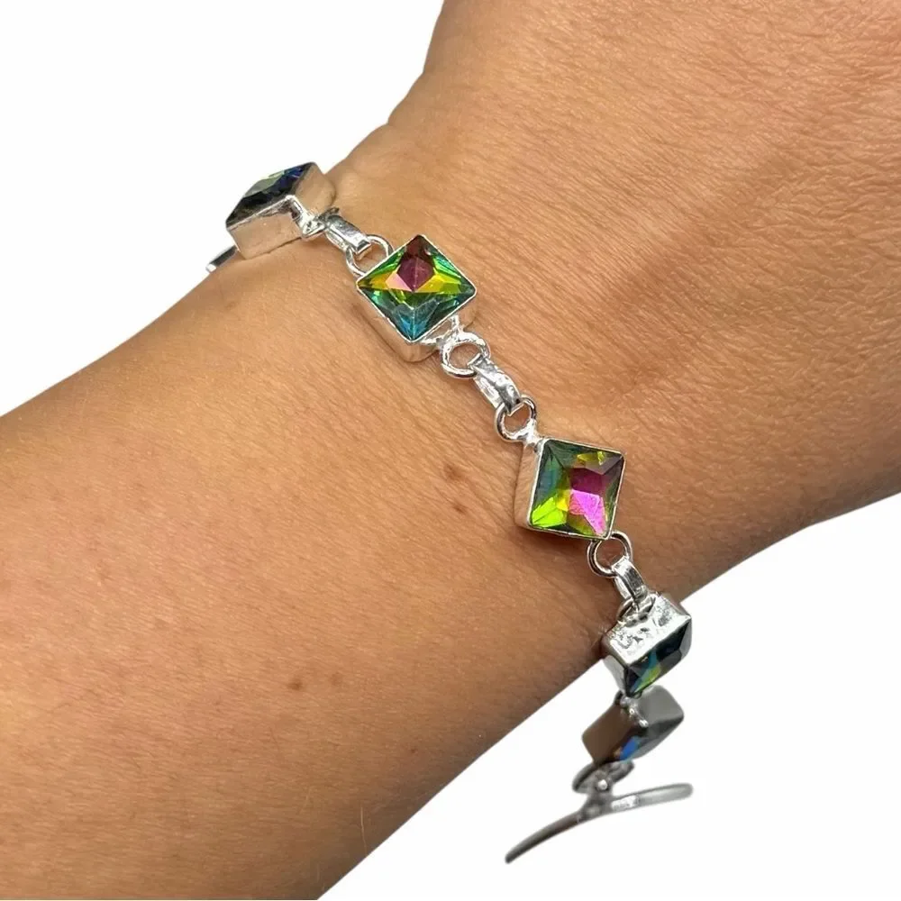 Mystic Quartz Bracelet 925 Sterling Silver Overlay